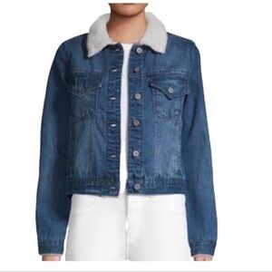 C & C California Sherpa Collar & Wrist Denim Jacket Large NWT